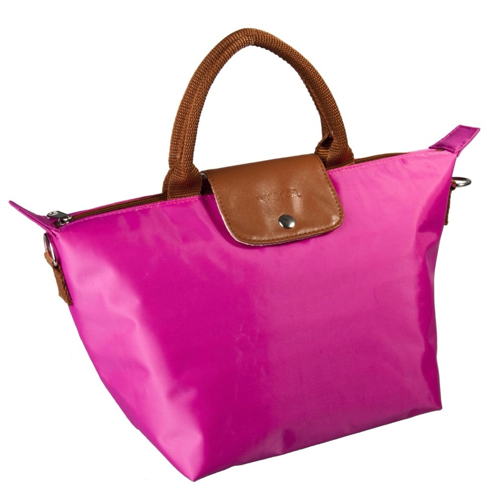 Kora Insulated Lunch Tote, Fuchsia with Brown Trim, Good Preowned Condition